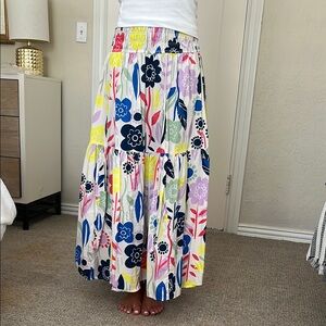 Karlie White and Pink Tiered Maxi Skirt Resort Wear